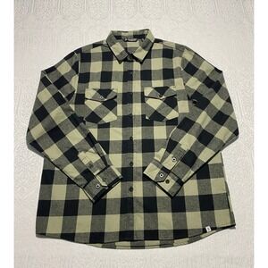 Branded Bills Mens XL Olive Green Black Buffalo Check Plaid Flannel Button Shirt